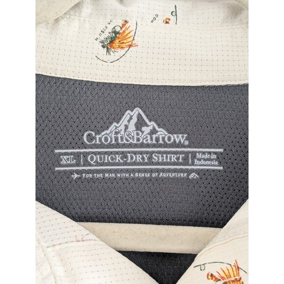 Croft & Barrow Men's Short Sleeved Vented Gone Fishin' Shirt Irvory Quick Dry XL - Picture 2 of 7